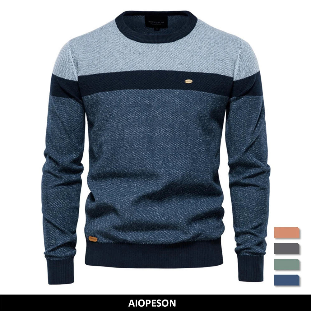 Men's Spliced Cotton Sweater Casual O-neck High Quality Pullover Knitted Sweaters Male New Winter Brand
