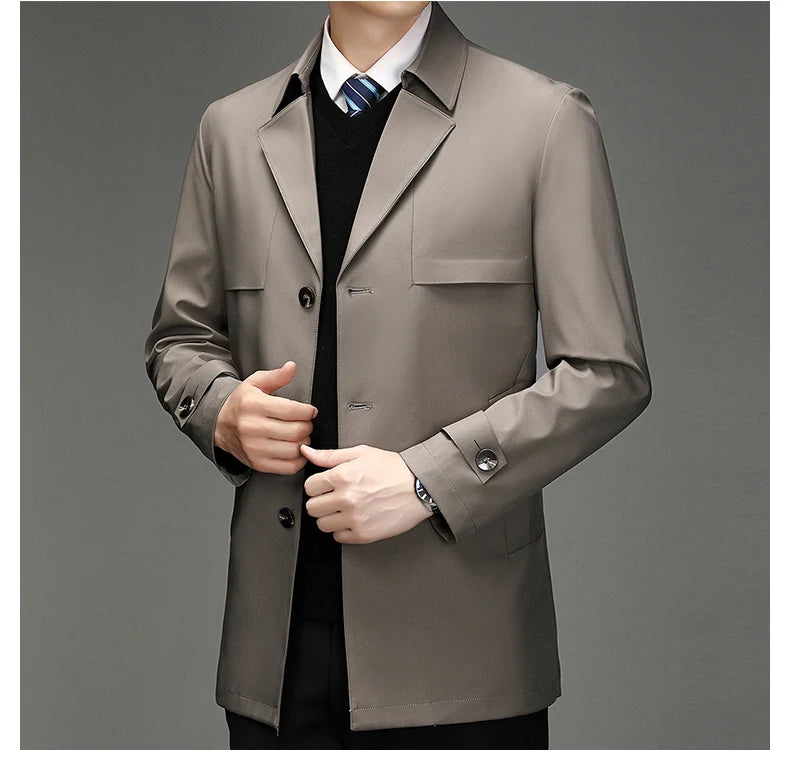 Men's Autumn & Winter Jacket, Clothing Trench Coat, Lapel Single Breasted Straight Business Casual, Male Youth Popular Style