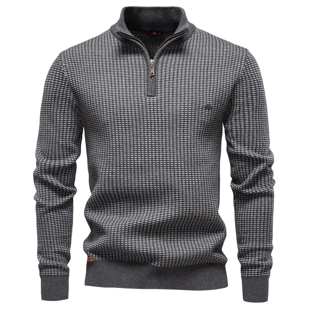 Men's Classic Striped Knitwear Cotton Blend Sweater Mock Neck Warm Thickened Luxury Winter Male Sweaters