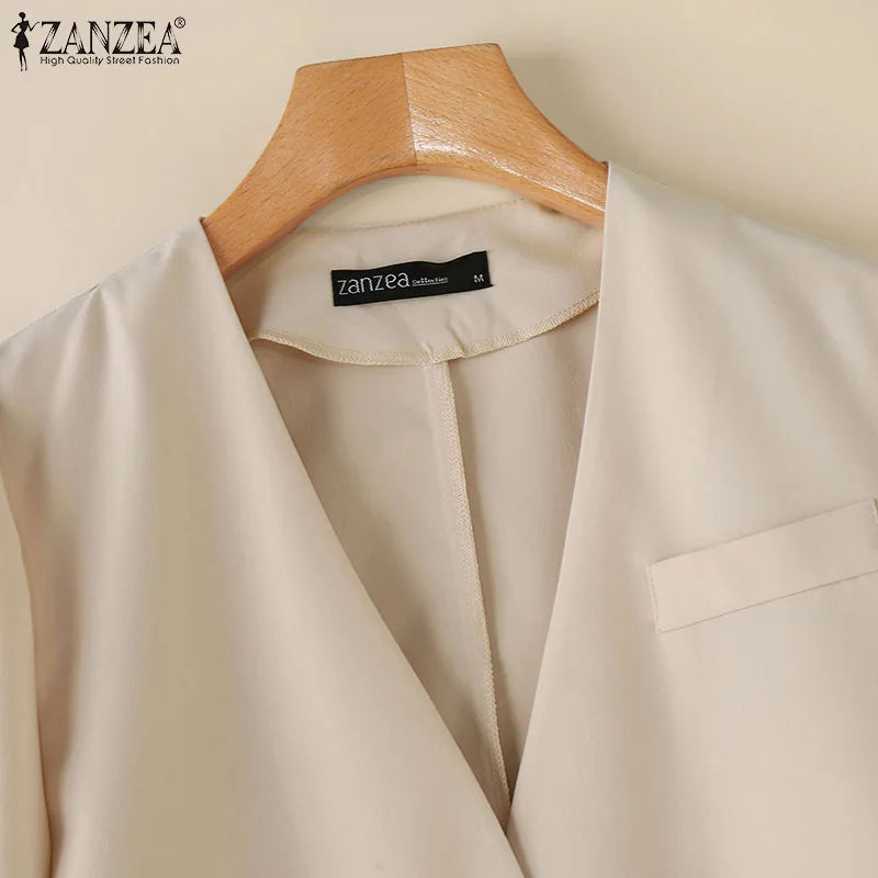 Elegant Solid Suit Jackets Long Sleeve Button Up Autumn 2024 V Neck Outwear Tops Office Lady Women Commute Fashion Blazer