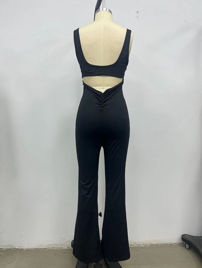 Sexy strakke jumpsuits voor dames, effen kleur, uitgehold, rugloos, mouwloos, yoga-rompertjes, vrouwelijke stretch, workout, liftende heupen, bodysuits