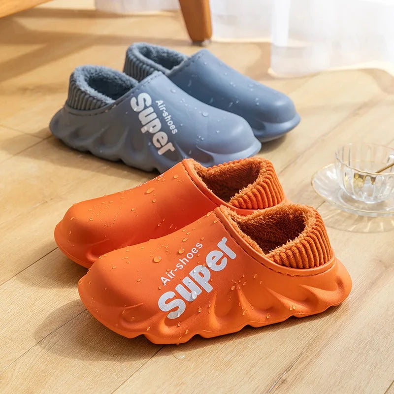 Unisex Winter Plush Sport Slippers Outdoor Waterproof Home Warm Fuzzy Slippers Suitable As Garden Shoes For Men & Women