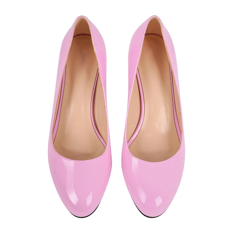 Women Pumps Black Round Toe Block Classic Slip On Thick Heel Office Dress Elegant Handmade Chunky Shoes