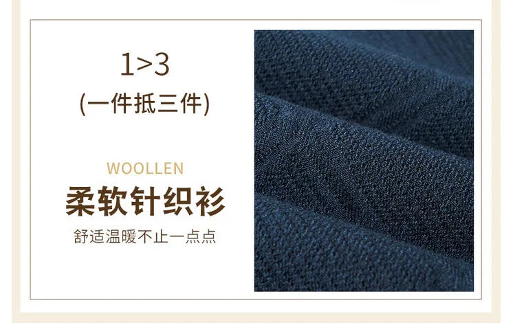 Men's Solid Colour Geometric Pattern Warm Polo, High Quality Woollen Sweater, Suitable For Business Casual & Daily Commute