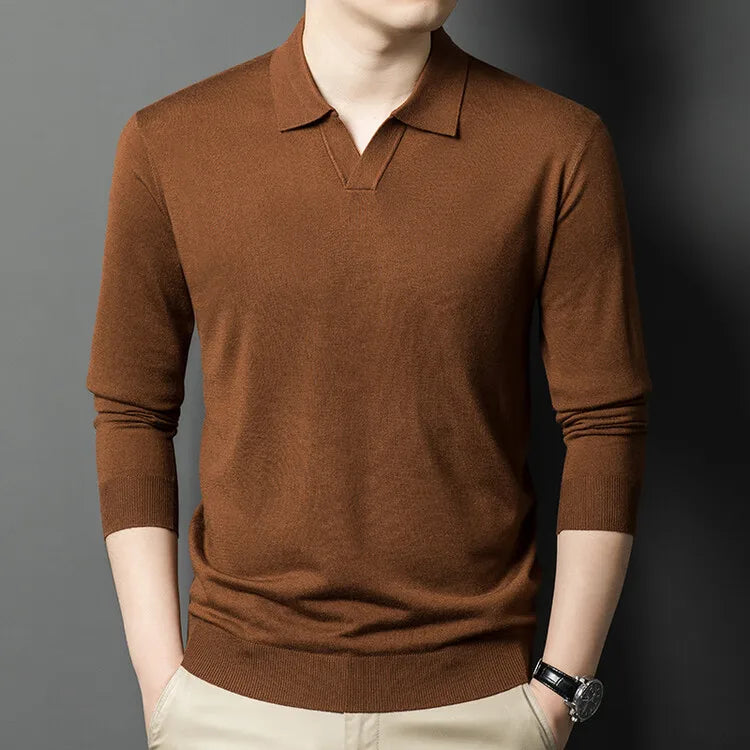 Men's Pullover Sweater With V-Neck, Business Casual Warm Polo, Male High Quality Cashmere Sweater
