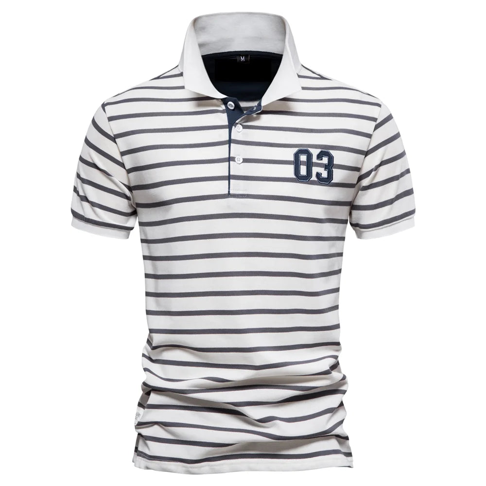 Men's Polo Shirts Cotton Short Sleeve Striped Contrast Colour Polo Shirts for Men Brand High Quality Social Polos Male