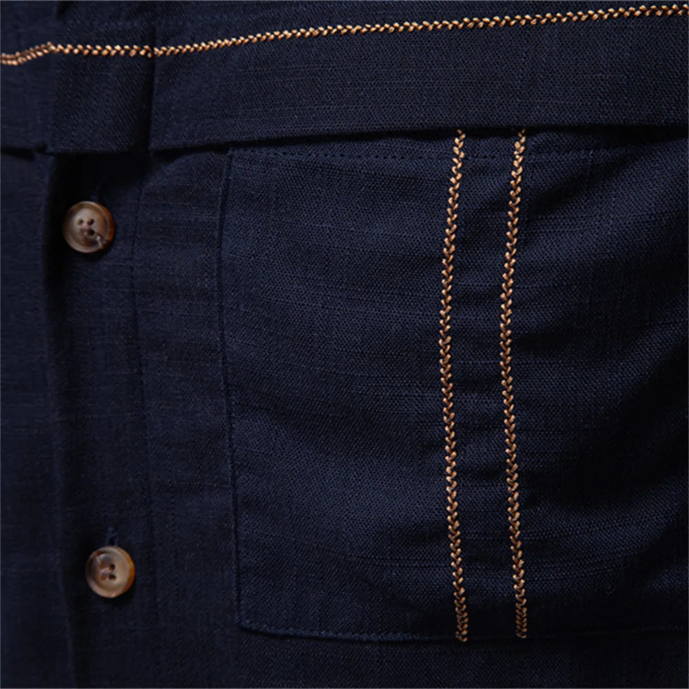 Spring Men's Long-Sleeve Pure Colour Linen Shirt For Casual Comfort and Style Breathable Male Shirts