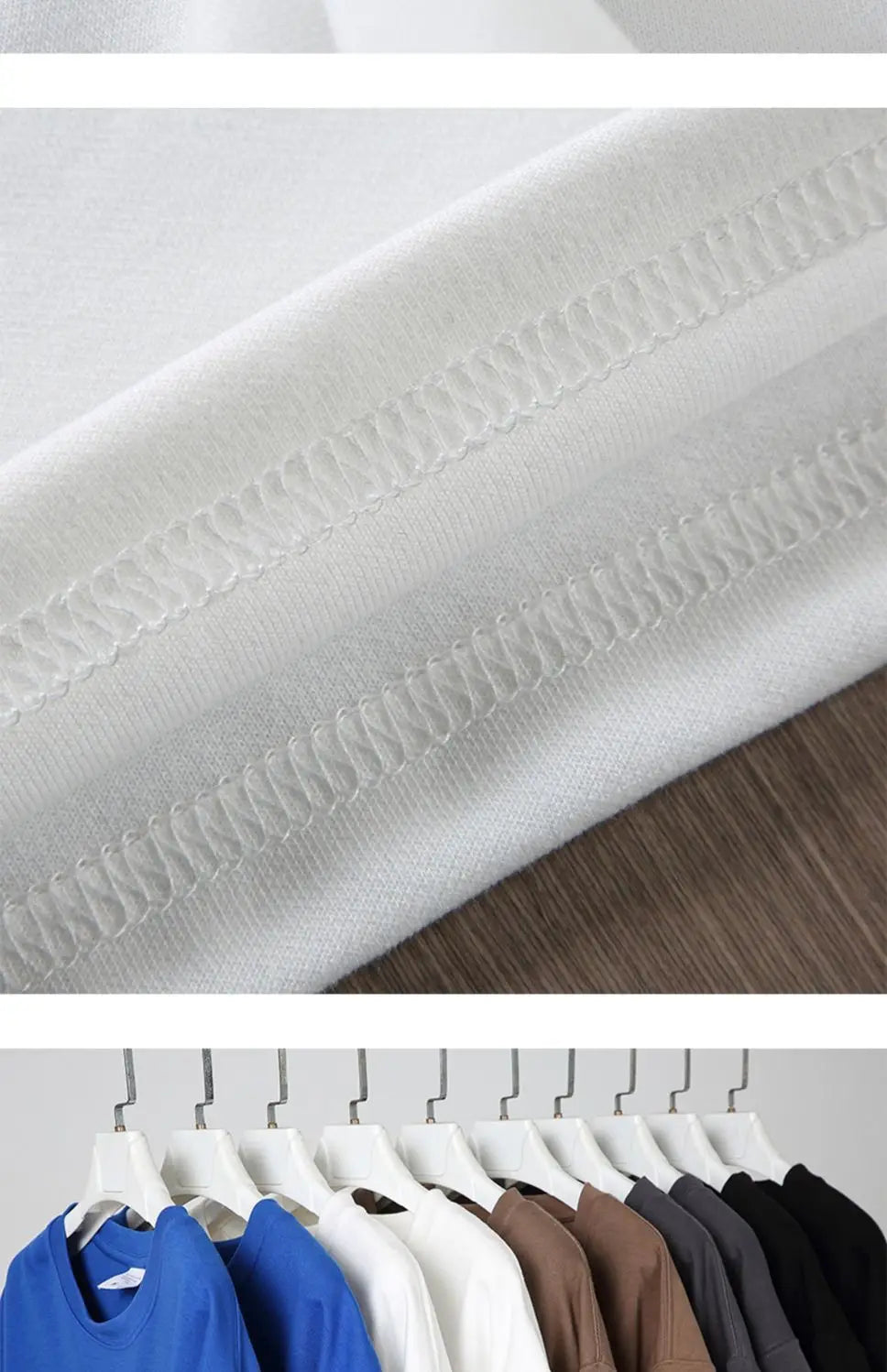 Black White GSM 500g Heavy-Duty Pure Cotton T-shirt Thickened Threaded Round Neck Short Sleeves Three Needle Half Sleeve Tees