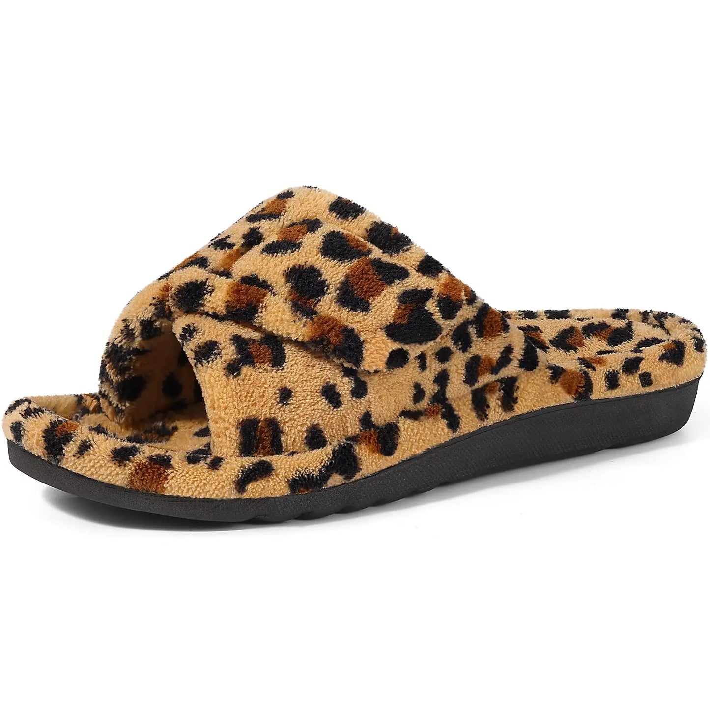 Women's Fuzzy House Slippers Orthopaedic Plush Slide With Arch Support and Open Toe Non-Slip Furry Bedroom Slide Suitable As House Shoes