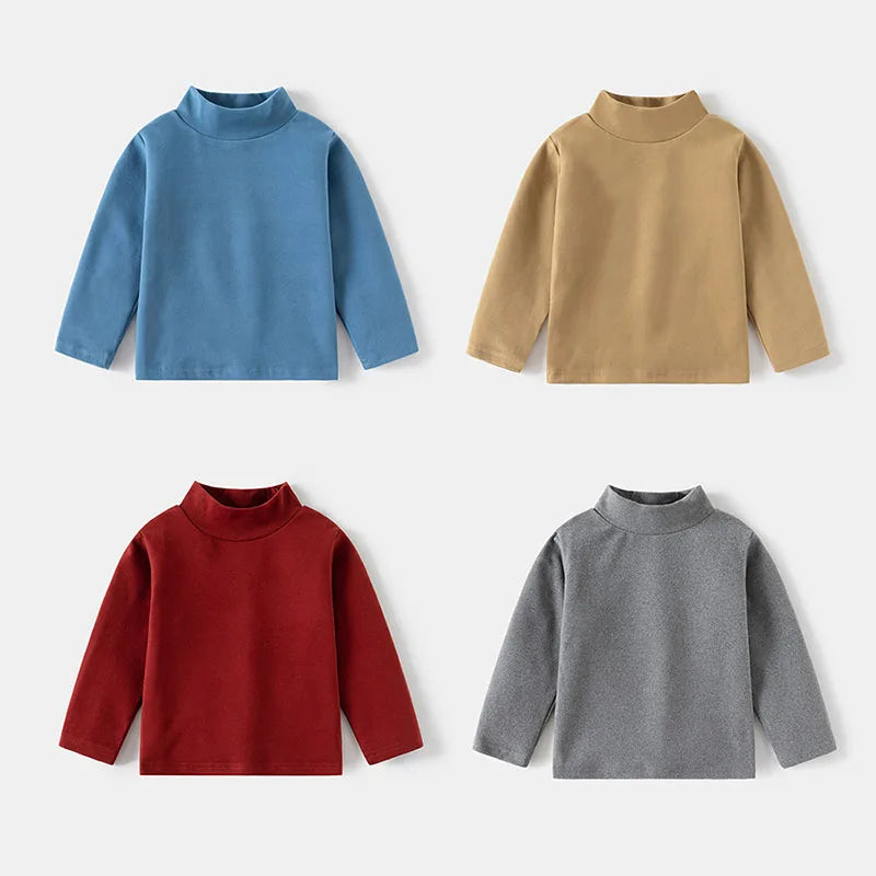 New Autumn Kids Bottoming Shirt 2-6T Children Solid Colour High Collar Undershirts Girls Boys Tops Unisex