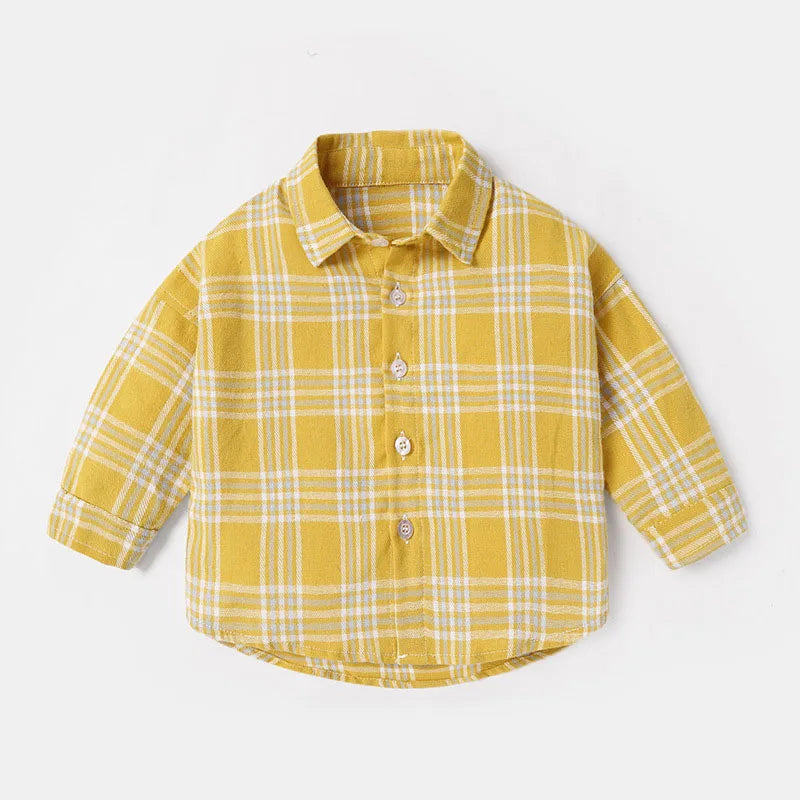 New Spring Kids Shirt Girls Boys Thin Style Colour Block Lattice Blouse Children Baby Loose Outwear Clothes 1-6Y Unisex