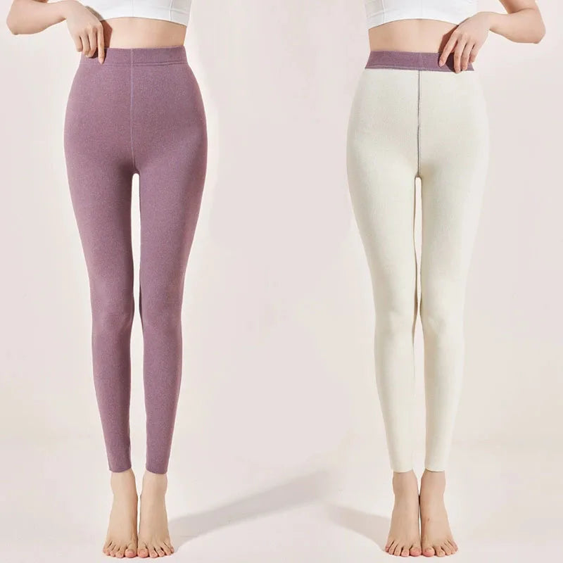 Women's Autumn & Winter New Velvet Padded Leggings Sexy Tights Warm Fleece Leggings Lady Solid High Waist Elastic Yoga Sweatpants