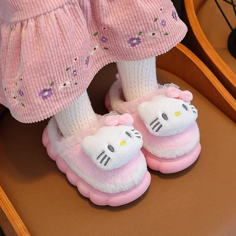 Unisex Teen Kid's Winter Warm Cute Cartoon Indoor Mule Soft Non-Slip Fluffy Children's Slippers Home Cotton Shoes For Boys & Girls Size 24-41