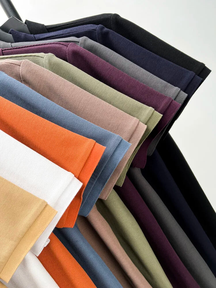 Men's 100% Summer Cotton Polo Shirt, Casual Short Sleeve, Breathable Lapel Tee Ideal for Golf and Other Sports - 10 Colours
