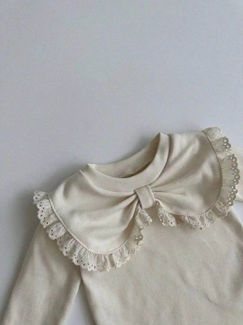 Herfst Baby Kant Bottoming Shirt Peuter Schattig Bloem Strik Kraag Basis Shirt Baby Dunne Lange Mouwen Meisjes Tops 1-3Y Meisjes