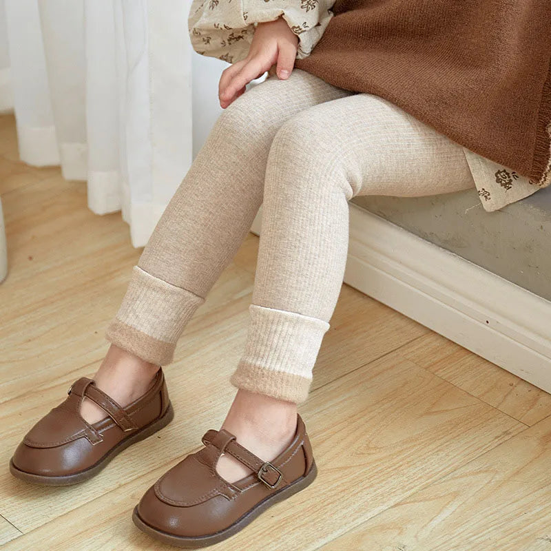 New Autumn Kids Leggings Infant Girls Solid Colour Pit Strip Render Pants Toddler Fleece Padded Warm Trousers 1-3Y Girls