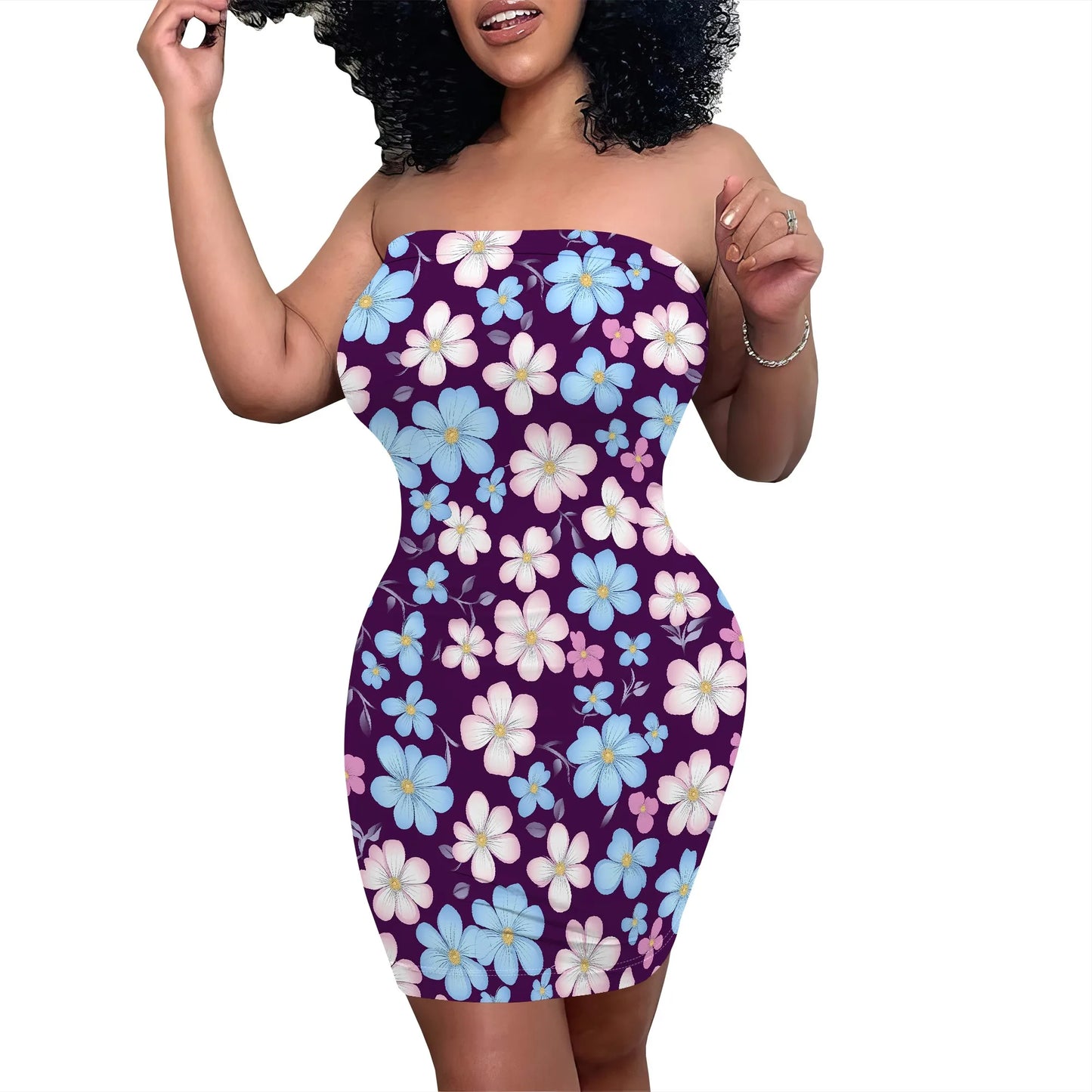 Women's Summer Casual Tube Top Sexy Strapless Bodycon Midi Drees Club Party Dresses