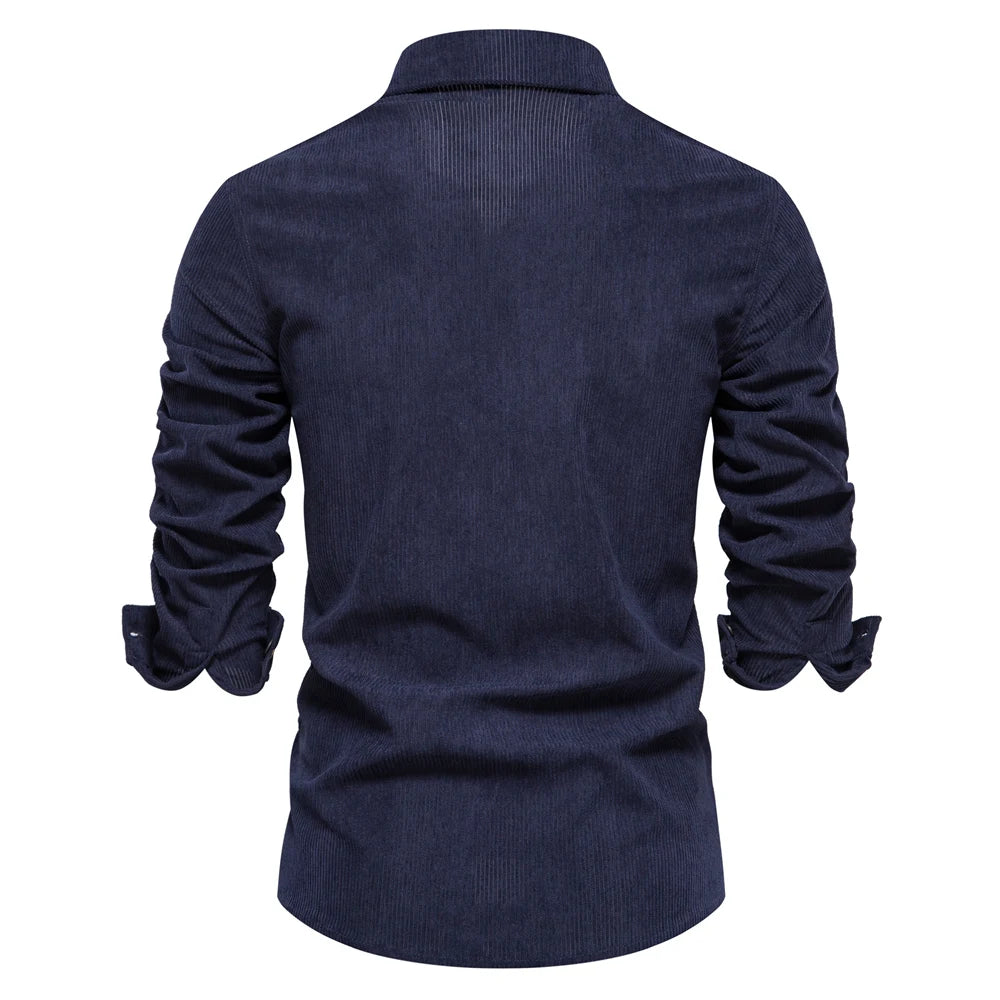 Thicken Autumn Men Shirt Solid Colour Business Casual Corduroy Shirt With Pocket for Men