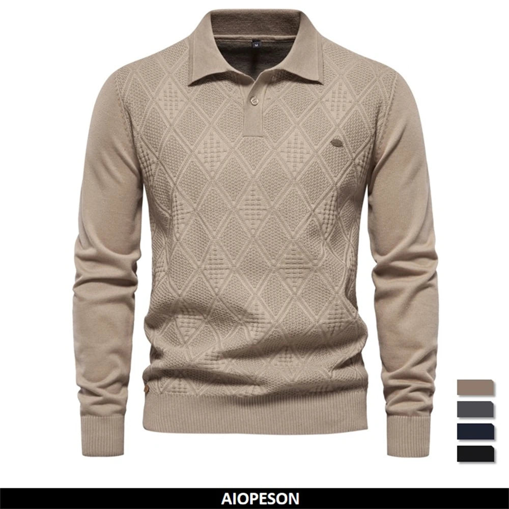 Men's Autumn Cotton Polo Neck Sweaters High Quality Pullover Knitted Sweater England Style Casual Social Pullover For Men