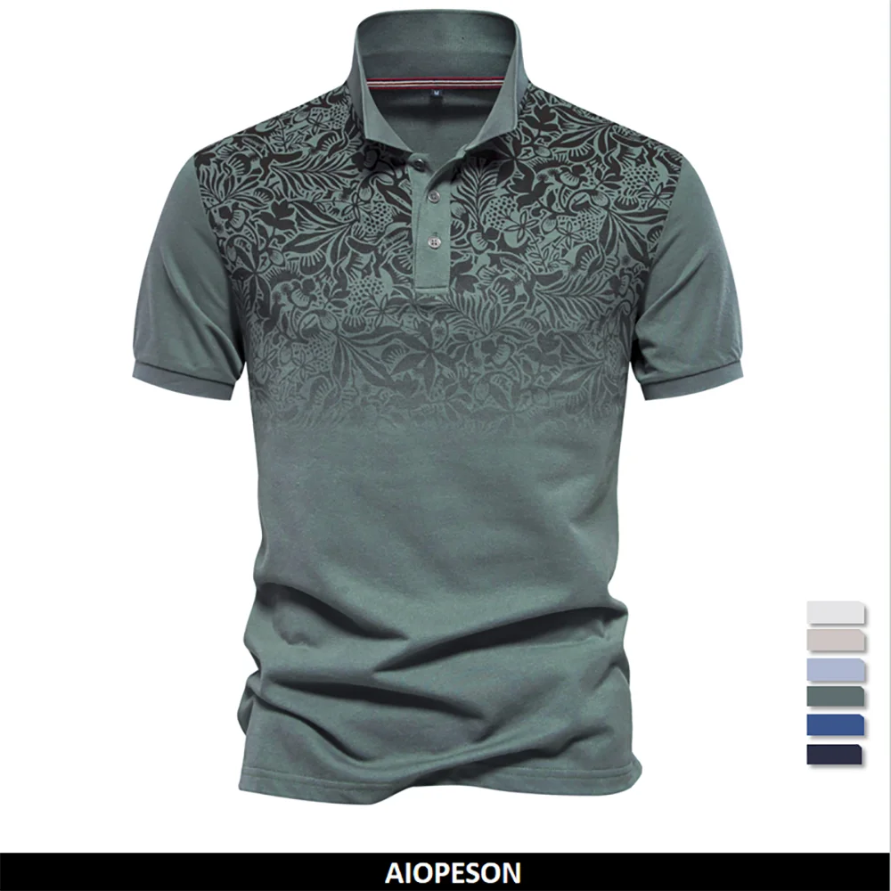Men's Short Sleeve Polo Shirt, Gradient Printed, Cotton Blend, Summer Fashion, New Design
