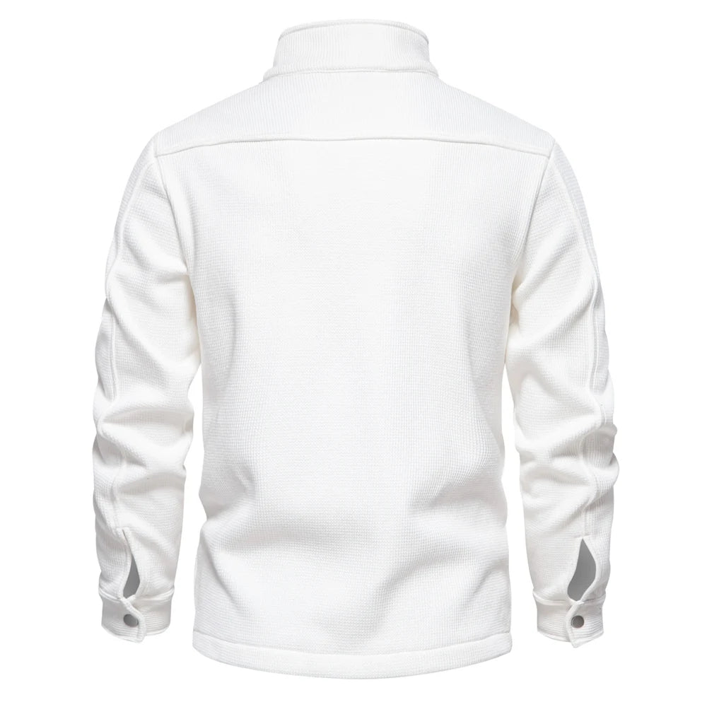 Herrenjacke mit Waffel-Fleece-Futter, dick, warm, mit Tasche, Knopfleiste, Stehkragen, Oberbekleidung, Winterjacken, Mäntel für Herren