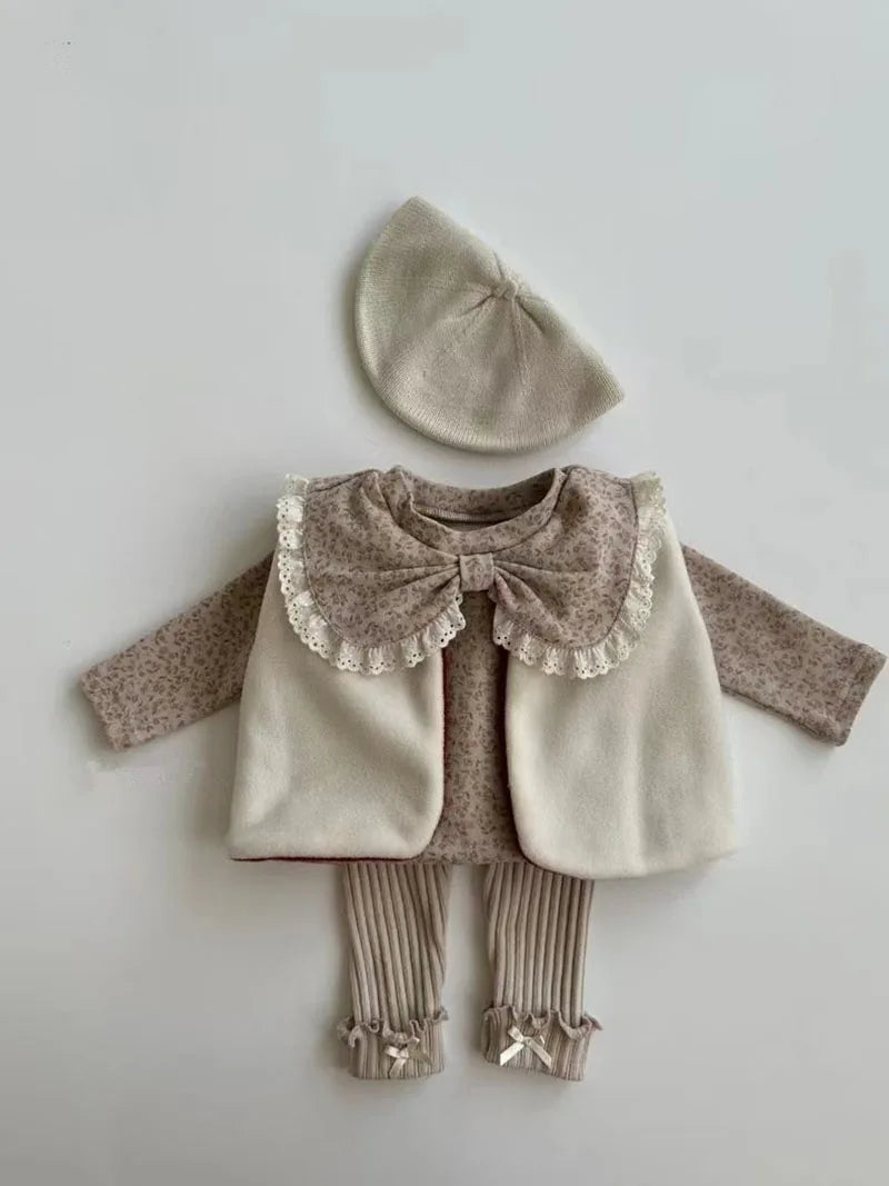 Herfst Baby Kant Bottoming Shirt Peuter Schattig Bloem Strik Kraag Basis Shirt Baby Dunne Lange Mouwen Meisjes Tops 1-3Y Meisjes