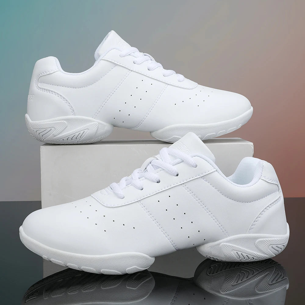 Girls White Dance Shoes Jazz Sneakers Youth Cheerleading Shoes Athletic Training Tennis Kids Competitive Aerobics Shoes