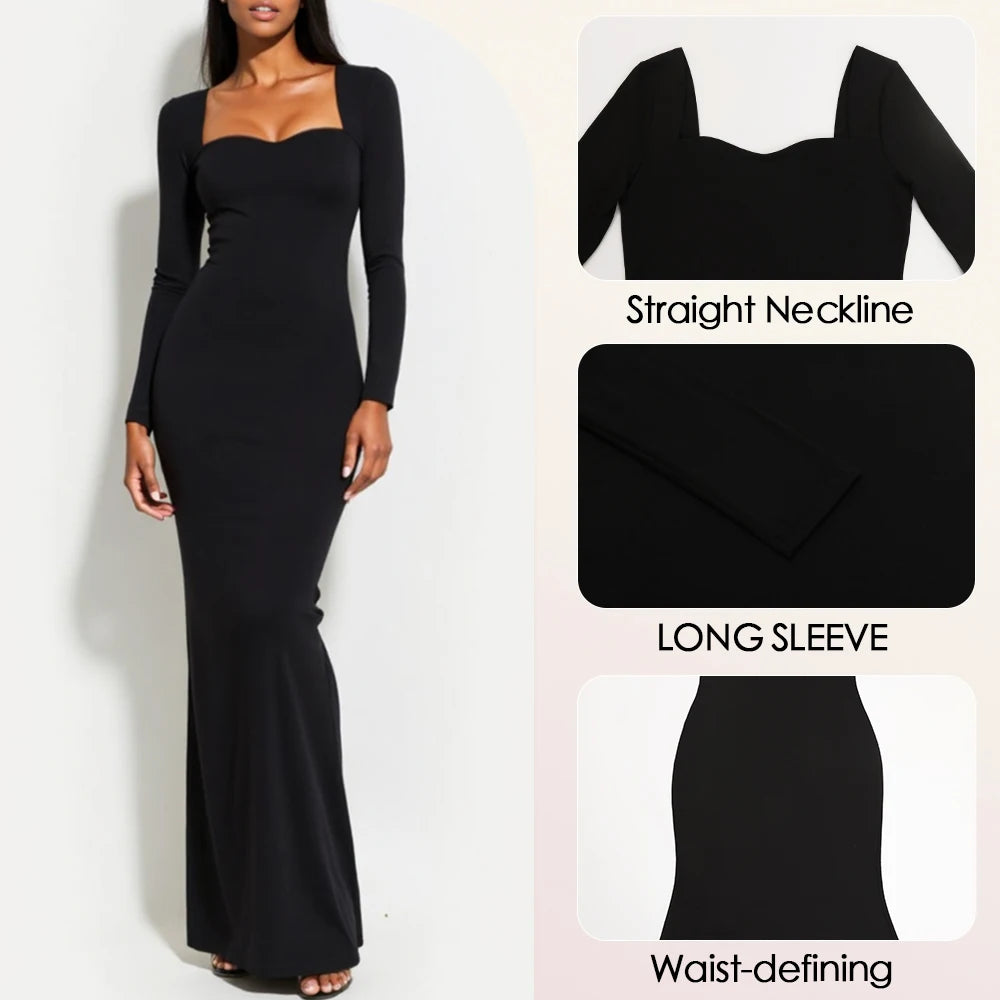 Damesjurken Winter Eenvoudig Elegant Effen Lange Mouw Sweetheart Hals Lange Wikkel Feestjurken