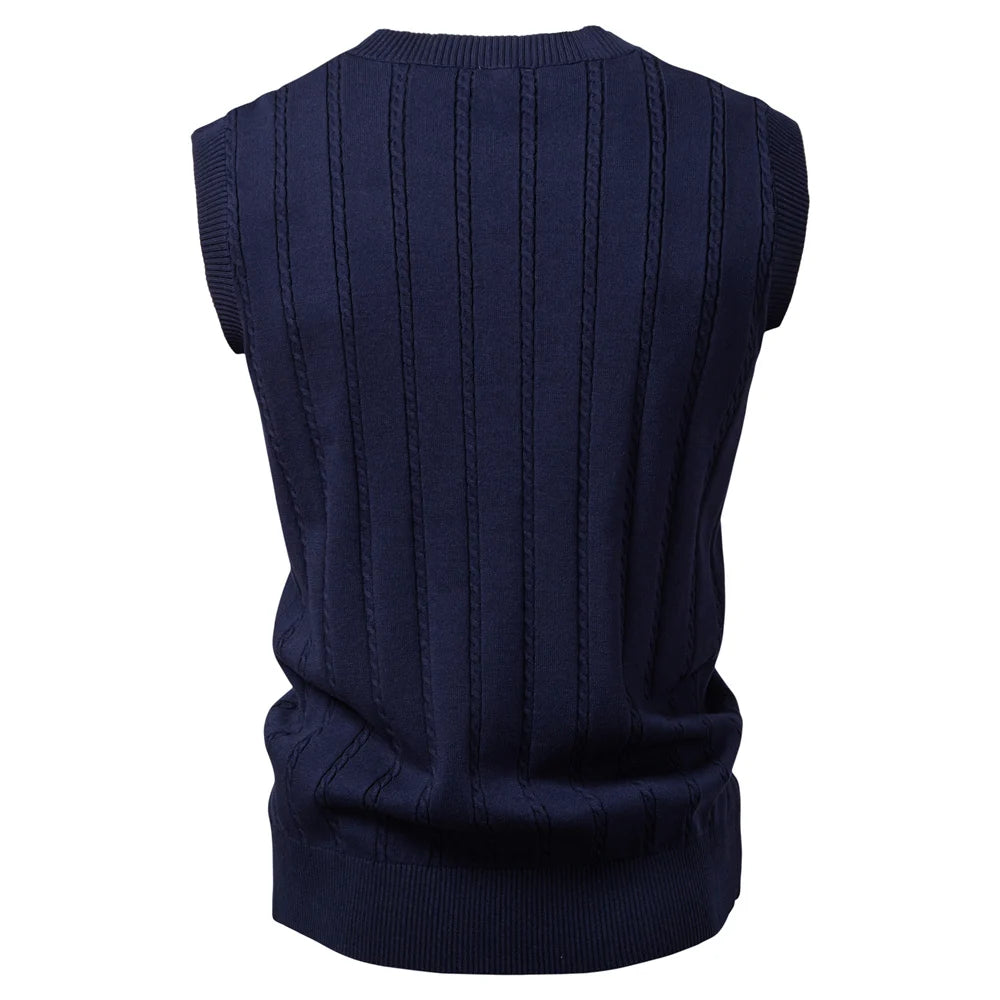 Men's Solid Colour V-Neck Knitted Vest Sleeveless Casual Warm Versatile Sweater Male Vest