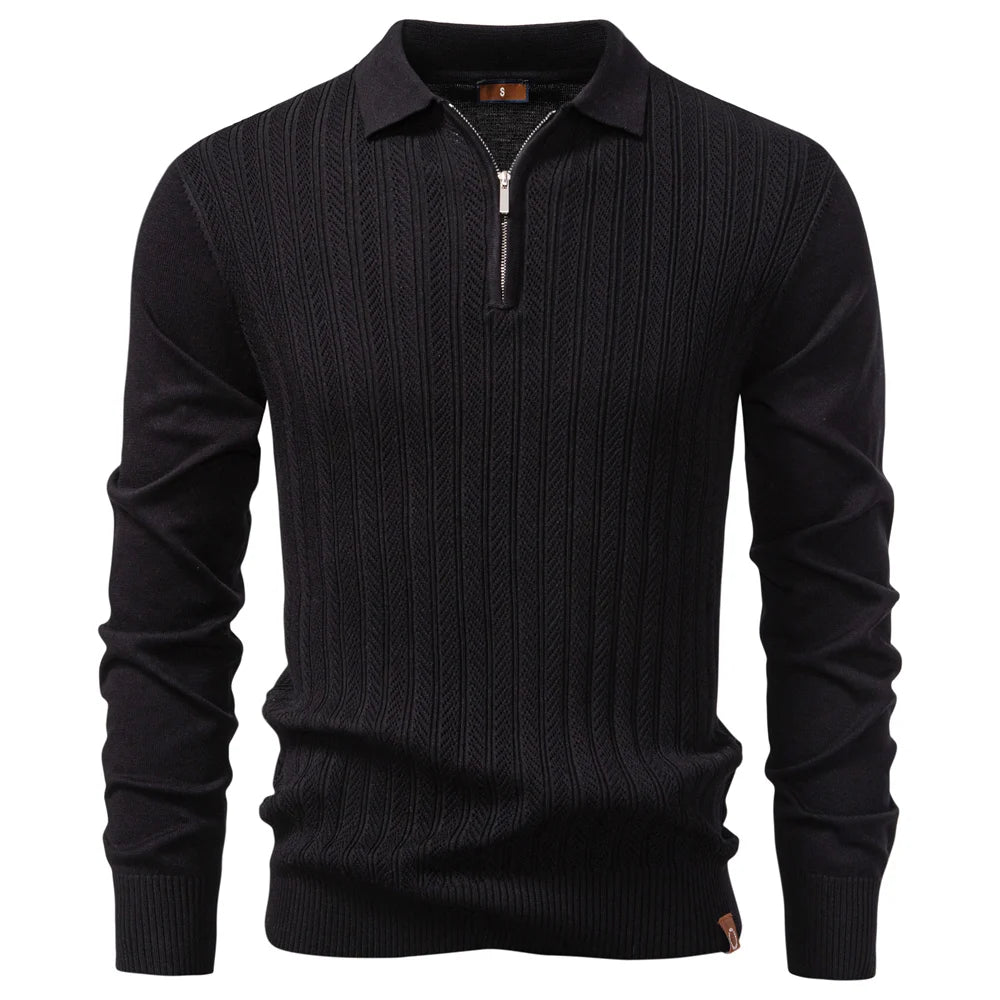 Men's Premium Solid Colour Polo Slim Fit Henley Long Sleeve Luxury Textured Fabric Business Casual Male Polo Shirts