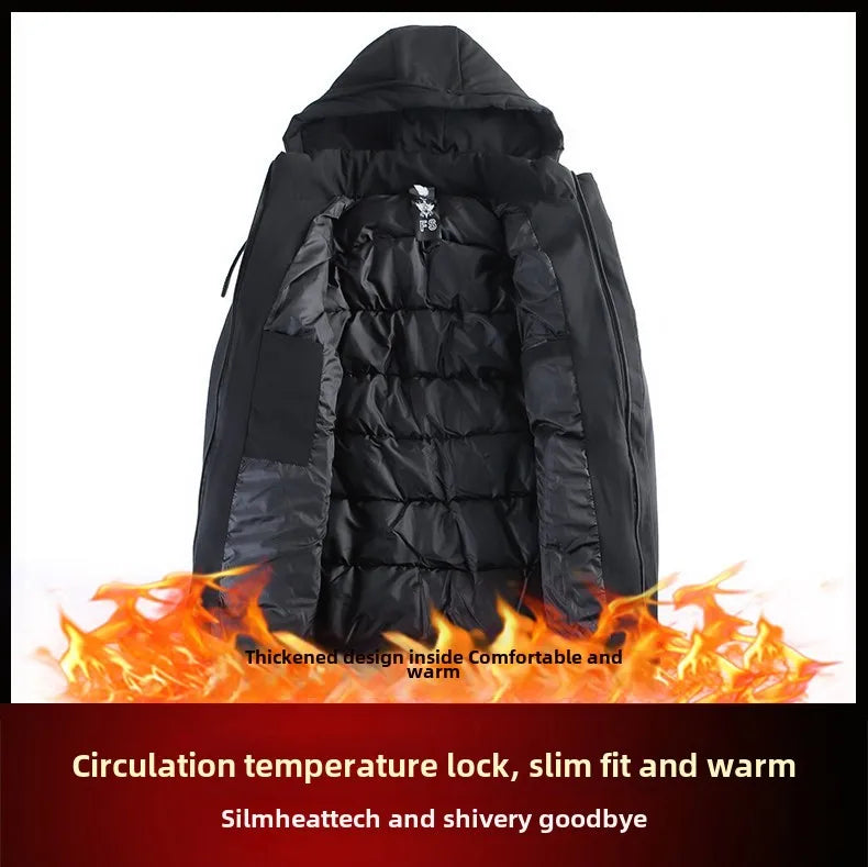 Men's Top Grade Designer Brand Parka Jacket, Thick Casual Fashion Windbreaker, Hooded Quilted Bubble Male Long Coats