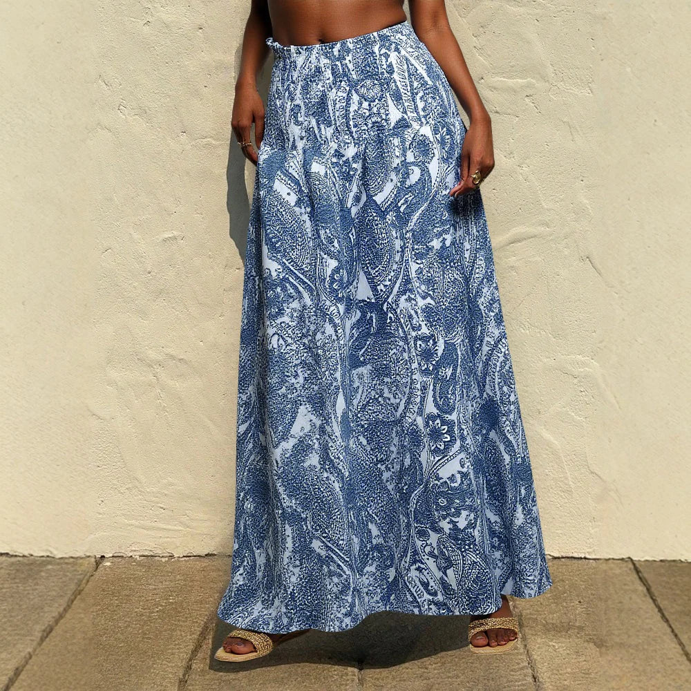 Women's Skirts Summer Elegant Fashion Korean 2025 Floral Retro Vintage A-Line Maxi Business Skirts