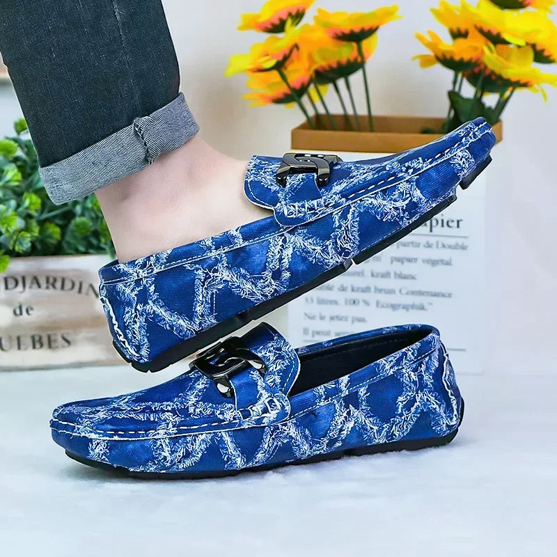 Fashionable Mens Over Size 38-48 Moccasin Shoes Blue Spring Male Formal Dress Shoes Comfortable Youth Leisure Shoes
