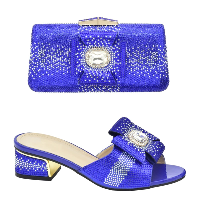 2025 Italian Shoes and Bags Matching Set with Rhinestone Bride Wedding Set African Party Shoes for Women