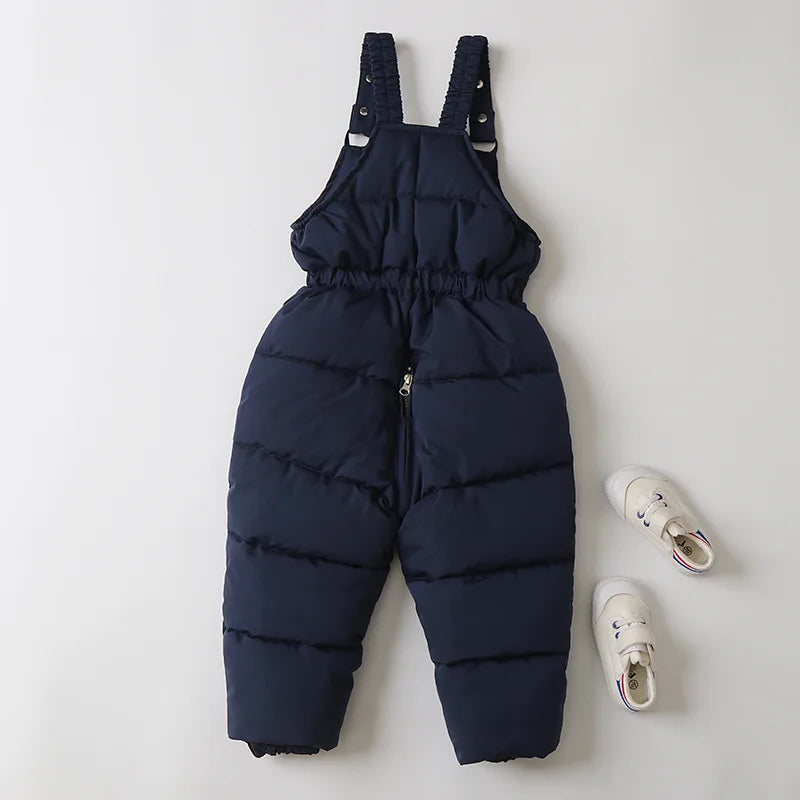 Unisex 2Pcs Winter Warm Children's Ski Clothes Set Thicken Fur Lining Hooded Coats & Overalls Set Snowsuit For Kids 2-5Y