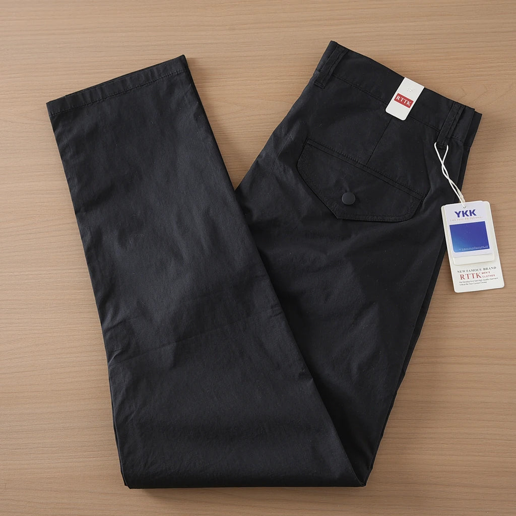 2025 Summer New American Retro Thin Quick-drying Elastic Commute Pants Men's Simple 97% Cotton Washed Casual Straight Trousers