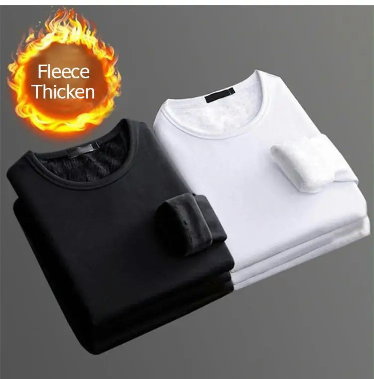 1 STUKS Heren Winter Thermisch Ondergoed met Lange Mouwen Plus Fluwelen Gewatteerd T-shirt Slanke Effen Kleur O-hals Onderkant Shirt