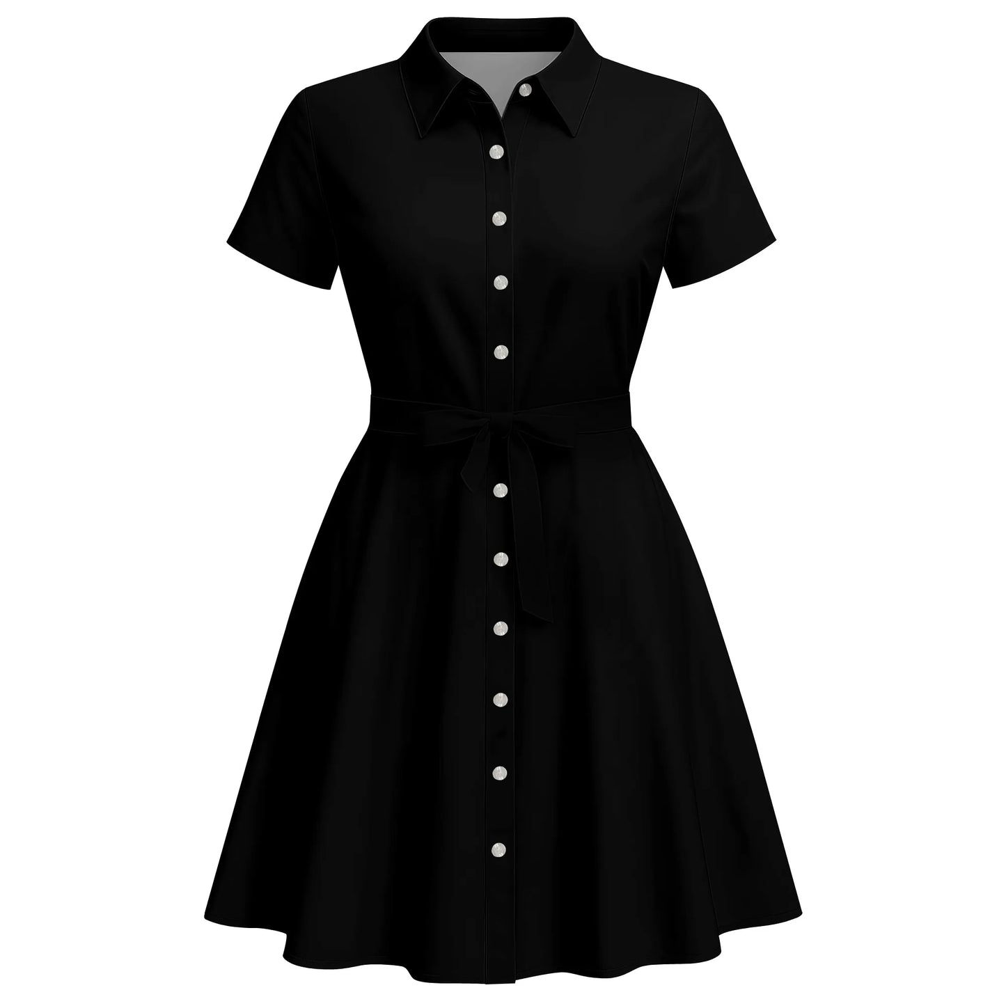 Women's Fashion Button Up Split Dresses Short Sleeve Casual Solid Color Midi Dress A-Line Swing Dresses with Belt