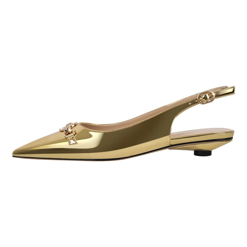 Women Pointed Toe Slingback Sandals Big Size Patent Leather Ankle Strap Party Dress Shoes