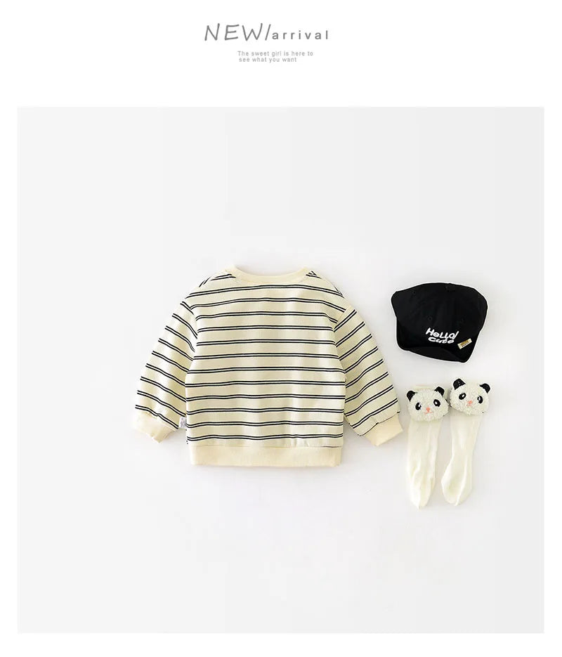 New Spring Kids Hoodie Children Cute Waffle Stripe Sweatshirt Girls Boys Thin Casual Design Pullover Shirt 1-5Y Unisex