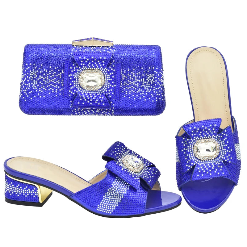 2025 Italian Shoes and Bags Matching Set with Rhinestone Bride Wedding Set African Party Shoes for Women