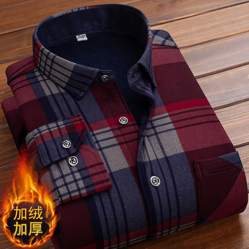 Herbst/Winter Dickes Samthemd für Herren, lässig, langärmelig, warmes Fleecefutter, modisch, weicher Flanell, Übergröße L – 5XL