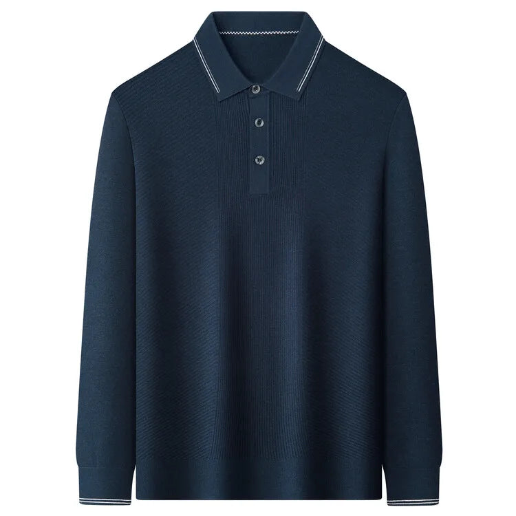 Men's Solid Colour Business Casual Polo Shirt, Suitable For Daily Commute, Pullover Sweater, Warm Knitted Long-Sleeved Cardigan