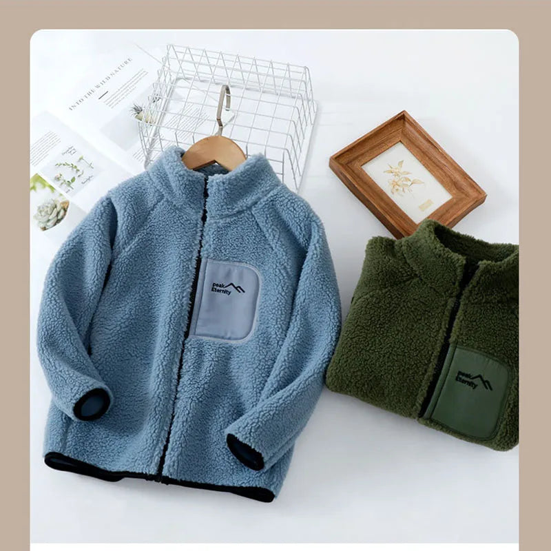 Children's Winter Warm Thicken Jacket Patch Letter Fleece Padded Coat Korean Loose Kid's Outwear 4-12T