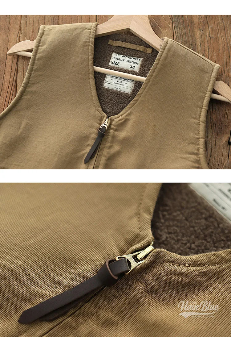 Winter New American Retro Thickened Velvet Naval N1 Deck Vest Men's Fashion 40% Cashmere Washed Casual Cargo Waistcoat