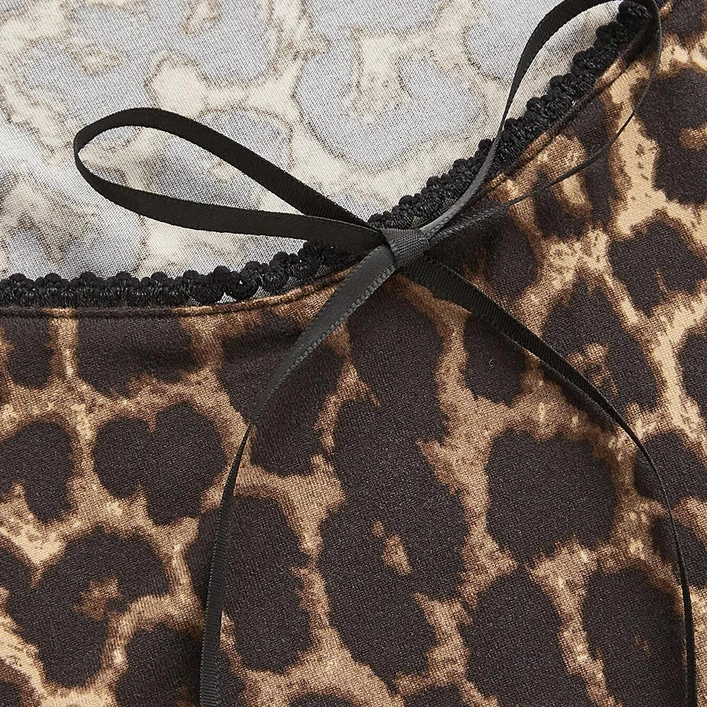 T-Shirts Summer Fashion Leopard Print Bowknot Short Sleeve Round Neck Skinny Fit T-Shirts For Women