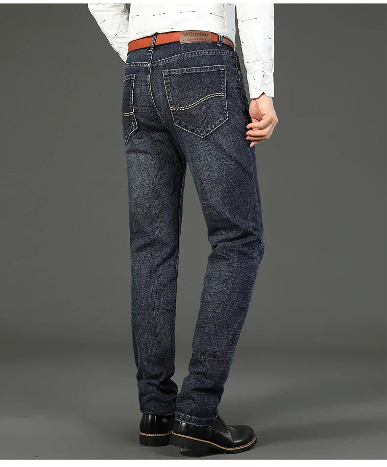 New Business Men's Jeans Casual Straight Stretch Fashion Classic Blue Black Work Denim Trousers Male Brand Clothing