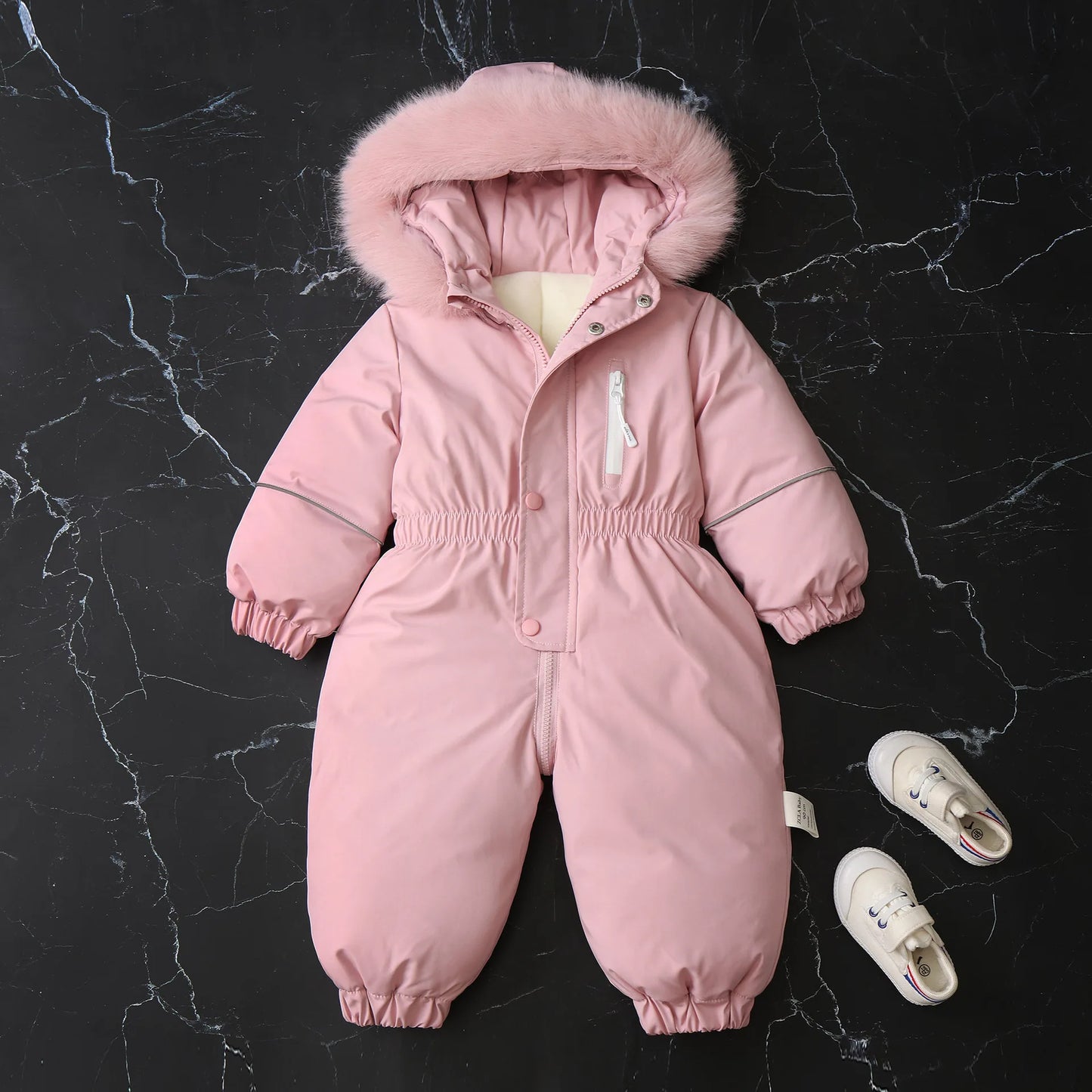 Unisex Children's Winter Warm Ski Suit Polar Fleece Lining Jumpsuit Waterproof Overalls Kid's Hooded Sportswear 1-5Y