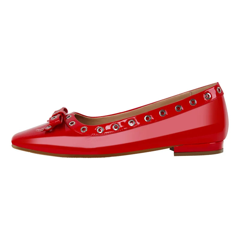 Women Flats Square Toe Butterfly-knot Patent Leather Strap Retro Elegant Big Size Slip On Daily Flats