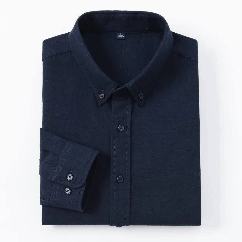Men's Slim-Fit Oxford Cotton Shirt, Long Sleeves, Casual Breathable Fabric, Exquisite Craftsmanship, Brand with OEM Processing